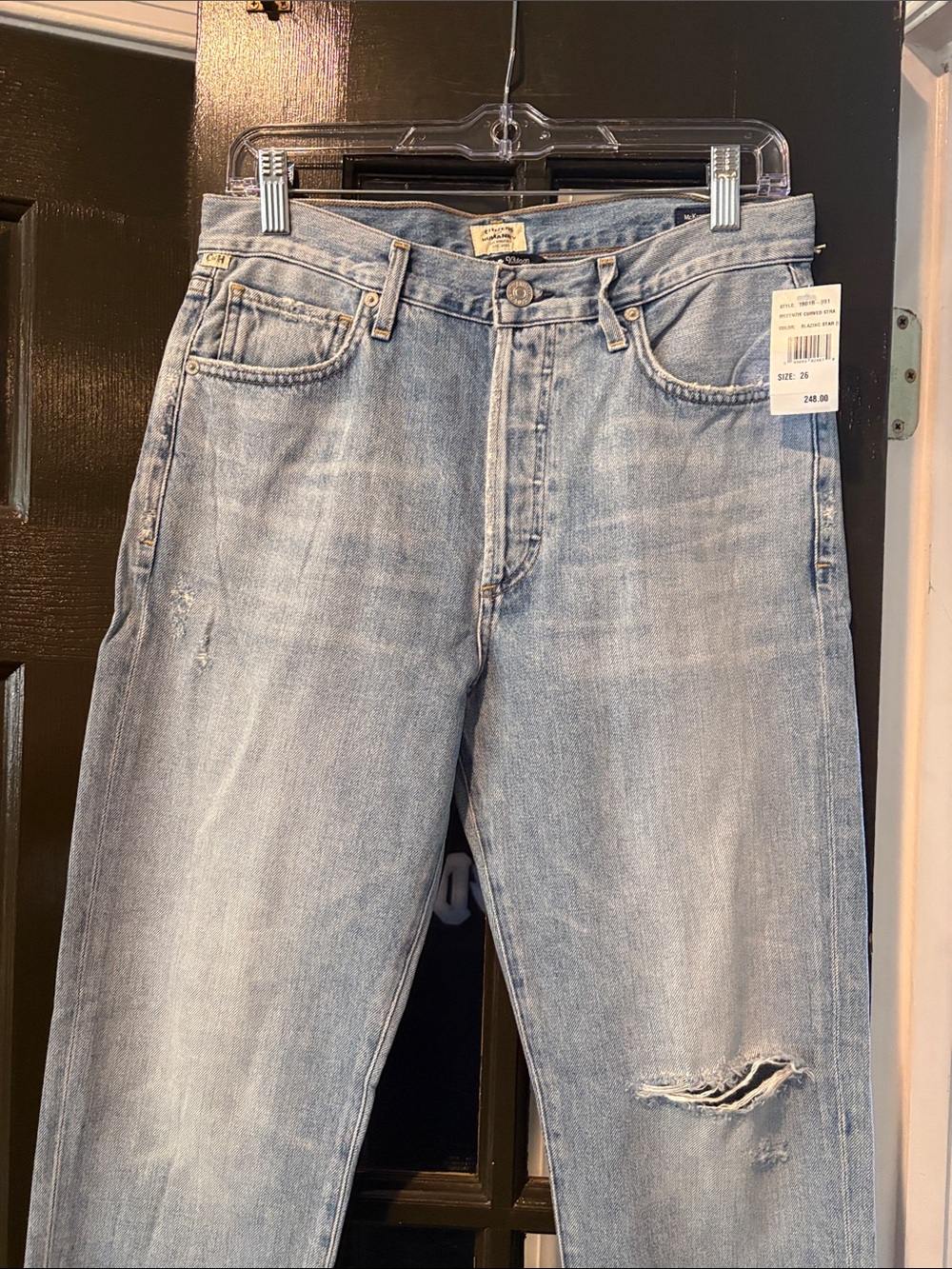 Citizens Of Humanity Light Blue Straight Leg Jeans with Distressed Knee - Picture 3 of 14